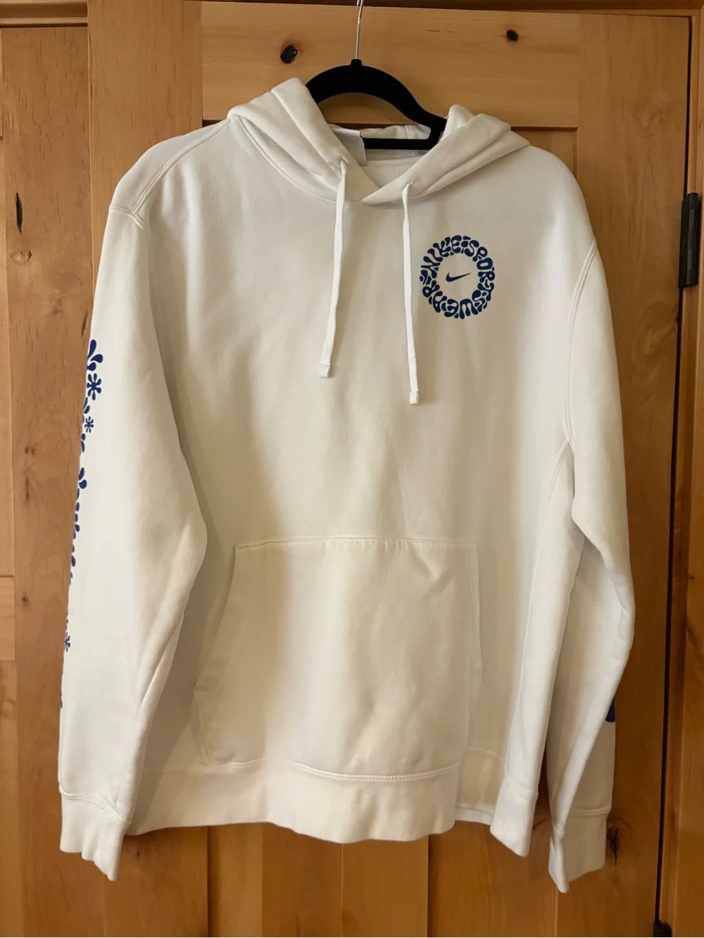 Nike White Hoodie with Blue Graphic - Men's Pullover